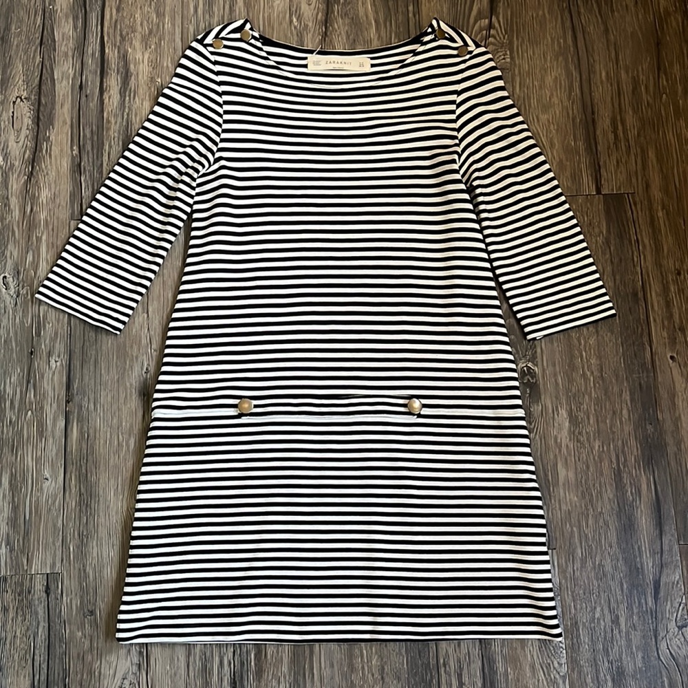 ZARA Knits Black and White Striped 3/4 Sleeved Dress Size Medium